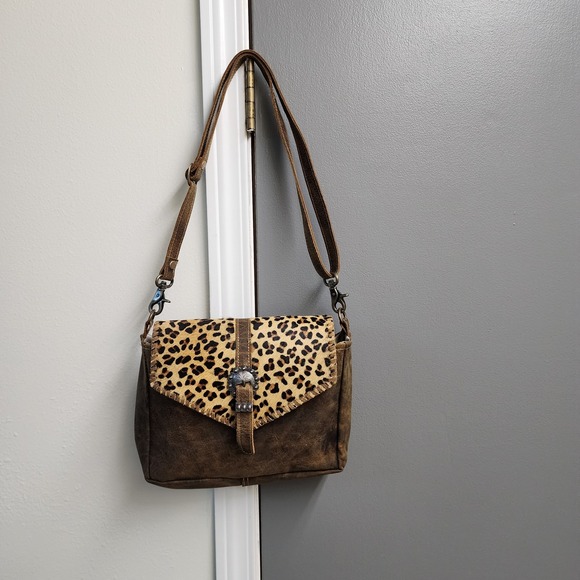 Myra Bag Crossbody Women's Purse Swish Leather and Hairon Bag Cheetah Print - Picture 2 of 12